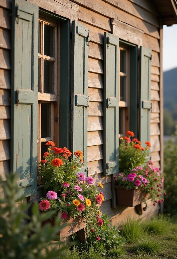 rustic window boxes traditional wooden shutters