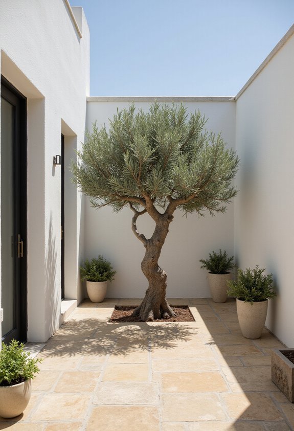 sculptural olive tree focal point