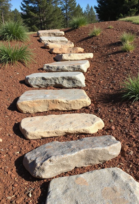sloped front yard tiered rock beds