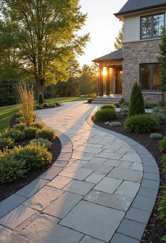 softly curved contemporary paver layouts