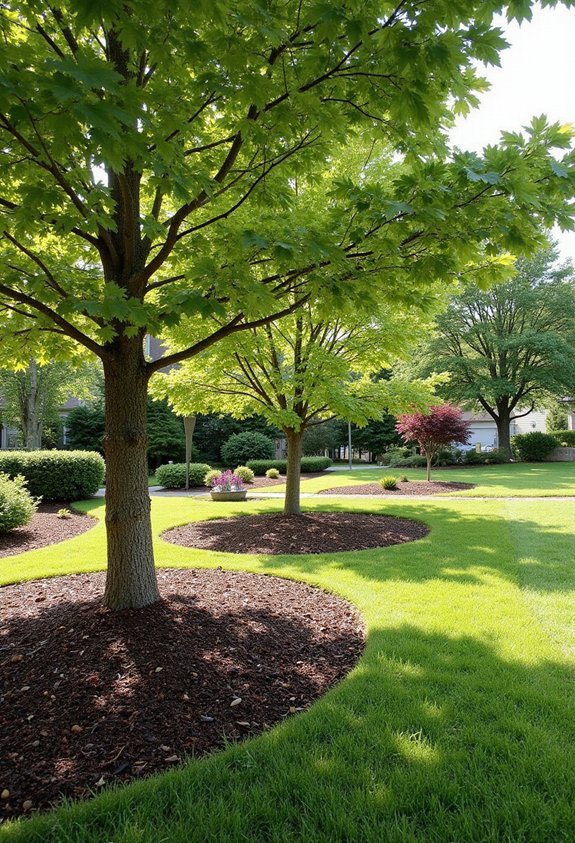 specimen trees in mulched islands