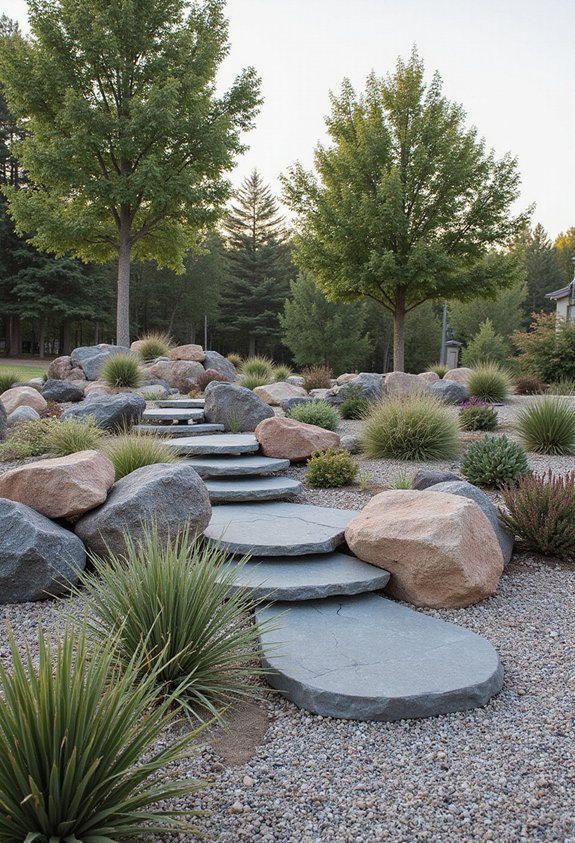 stacked rock gardens with embedded plants
