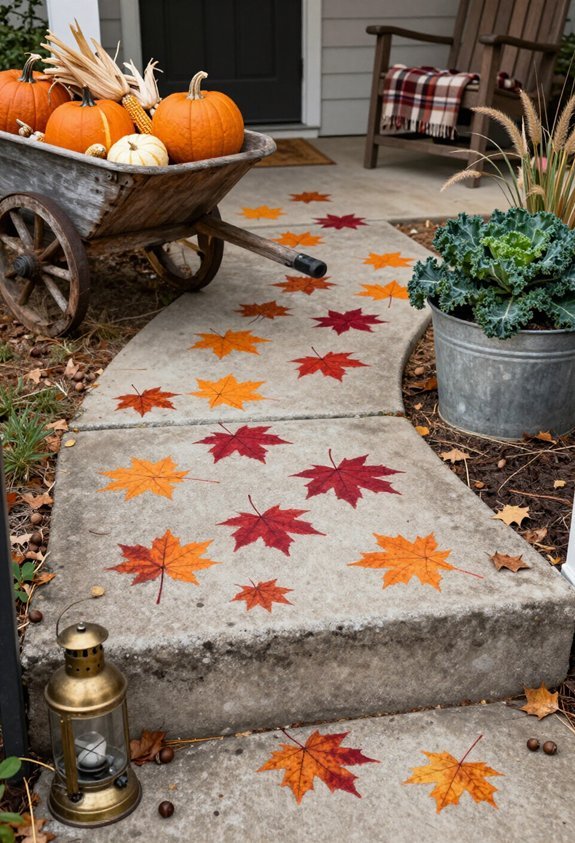 stencil autumn designs on pavers