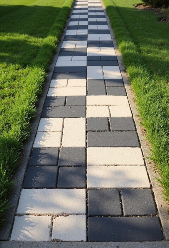striking contrasting checkerboard paver layout