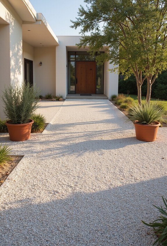 sun drenched mediterranean gravel landscape