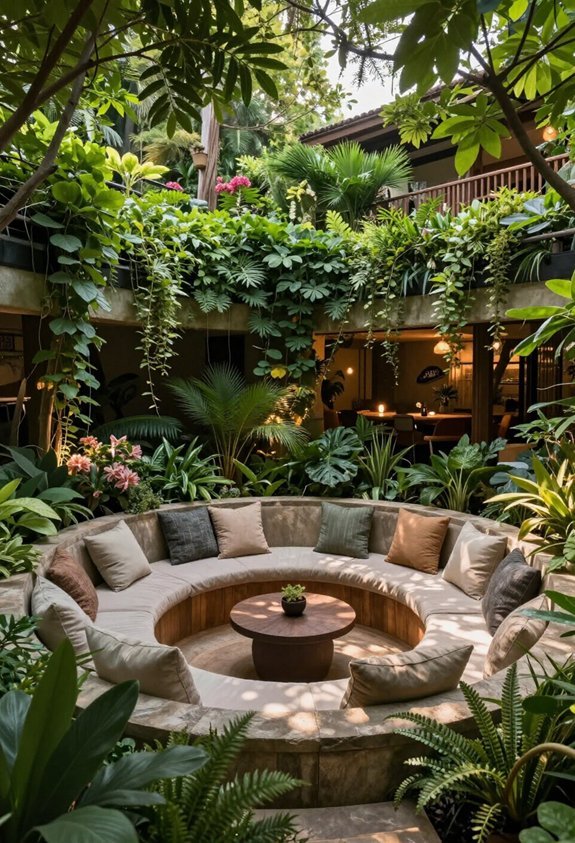 sunken seating with plantings