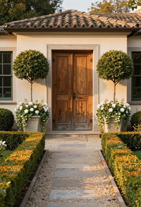 symmetrical planting for entrance