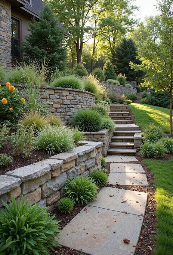 terrace sloped front yards with raised beds