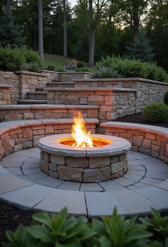 tiered sloped stone fire pit