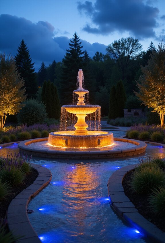 underwater fountain lighting creates captivating nighttime displays