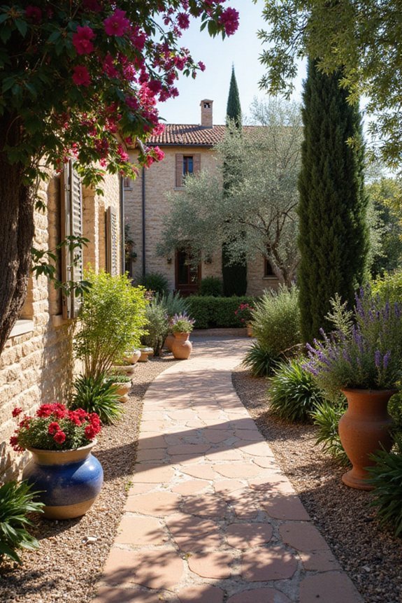 vacation inspired mediterranean front yard details