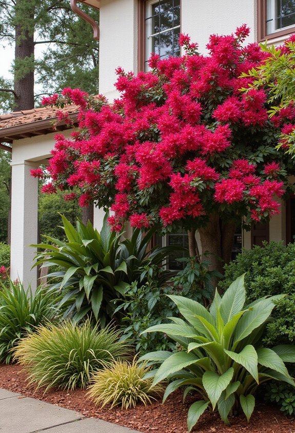 vibrant tropical front yard designs