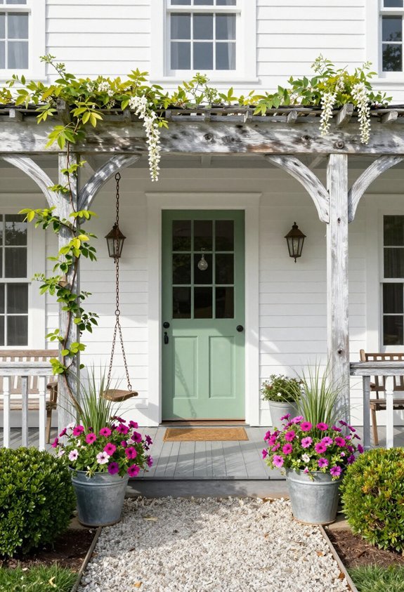 weathered wood garden arbor