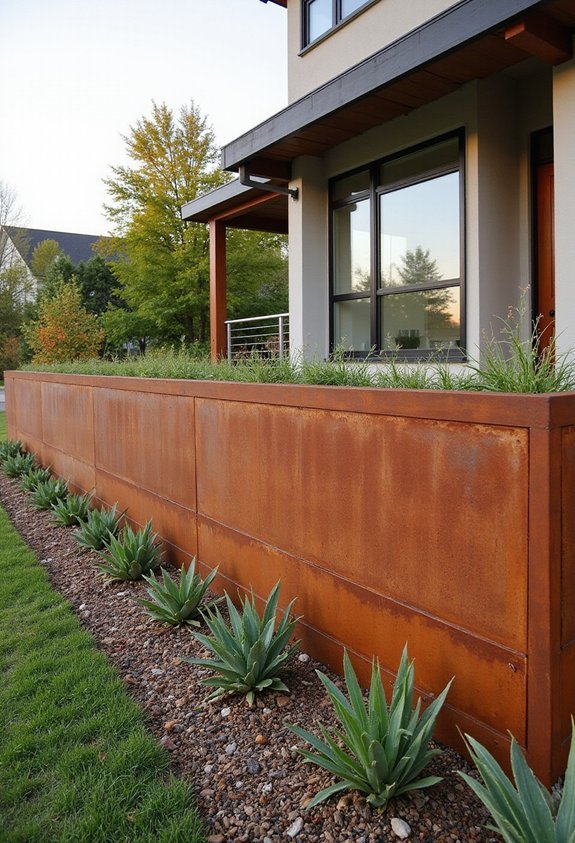 weathering steel contemporary architecture rust like patina maintenance free retaining walls