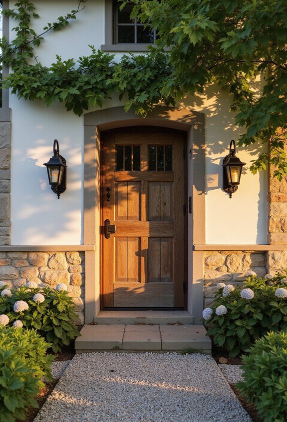 welcoming farmhouse entrance lighting