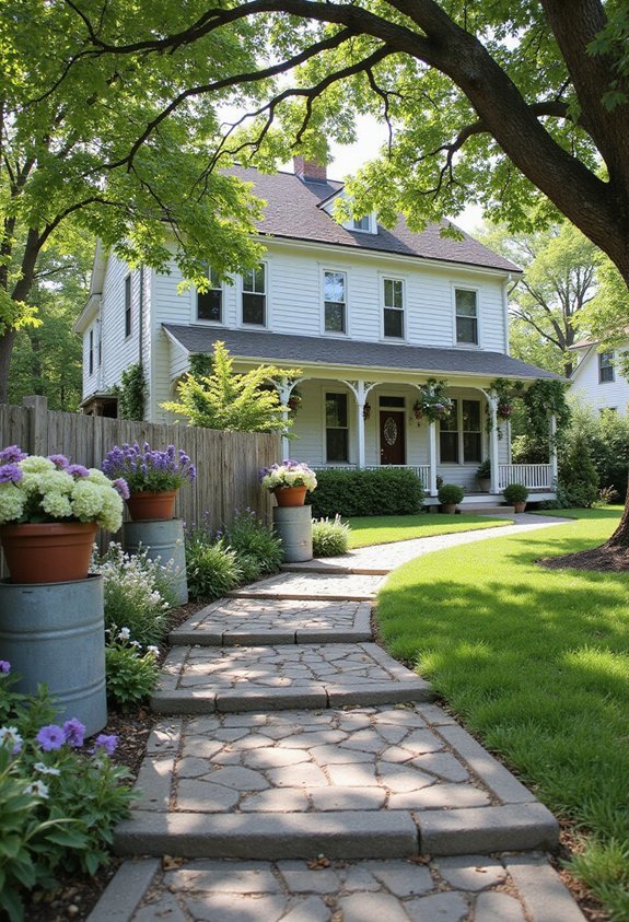 welcoming rustic curving edged farmhouse pathway