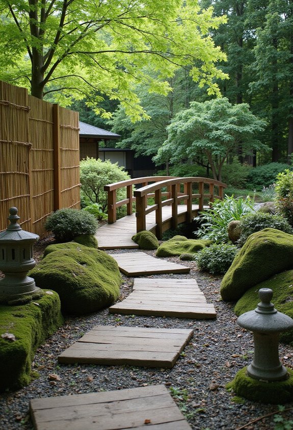 wooden bridge or stepping stones