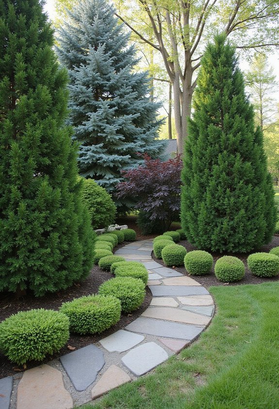 year round visual interest with evergreens