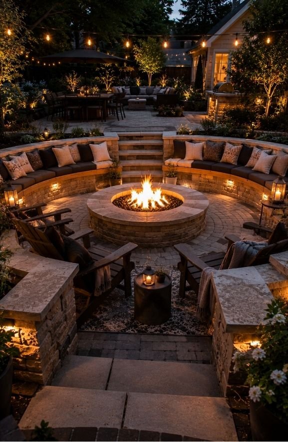 Family-Sized Sunken Fire Pit With Multiple Seating Zones