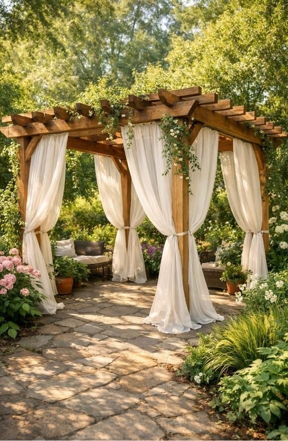 Pergolas With Fabric Draping and Curtains