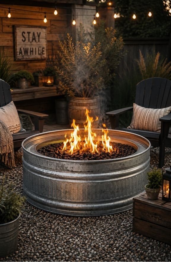 Upcycled Metal Stock Tank Fire Bowl