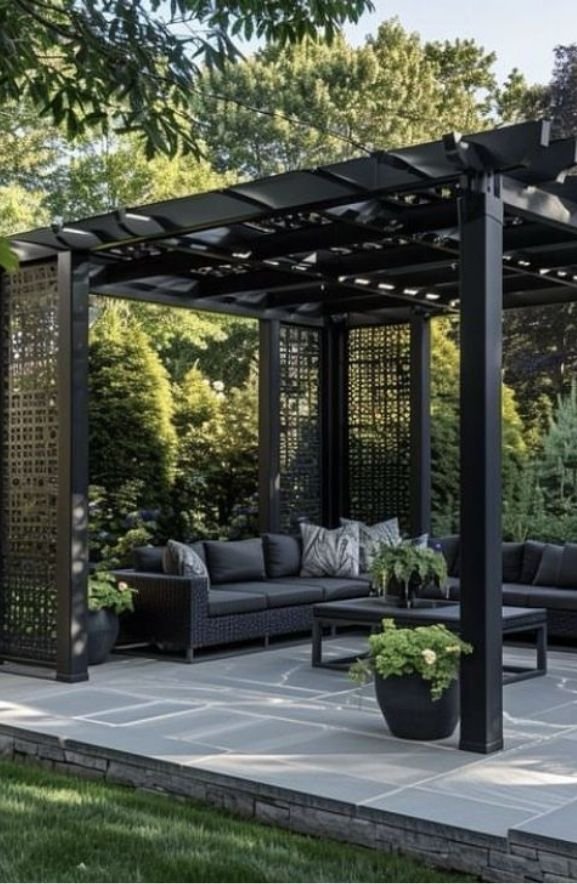 Wood and Metal Pergolas for Visual Contrast