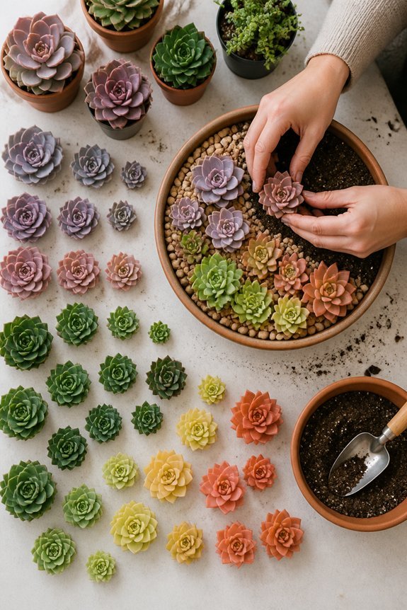 color coordinated succulent arrangements