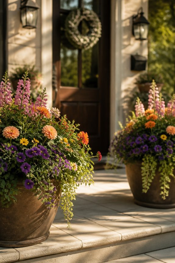 colorful entryway flower containers