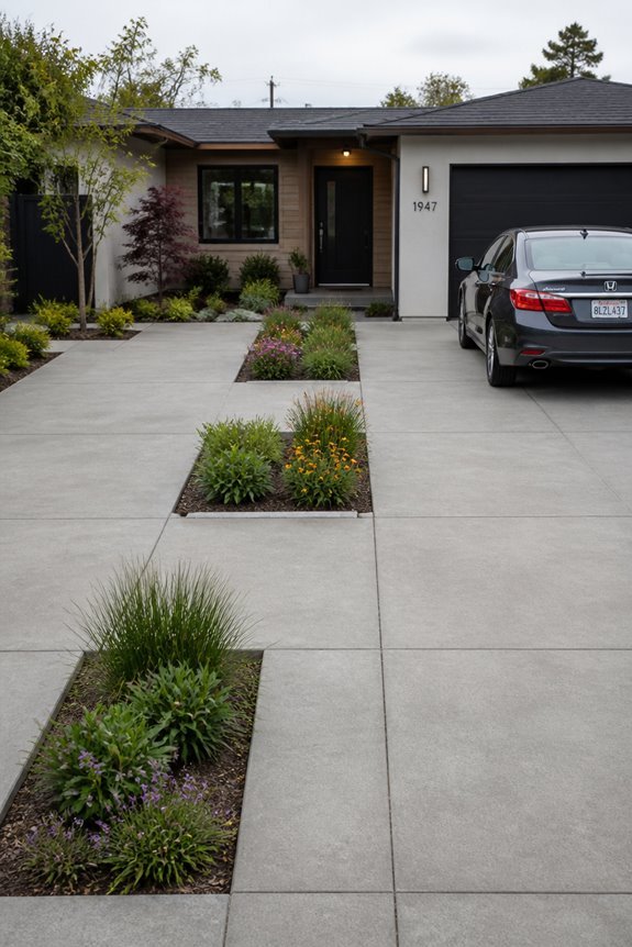 concrete parking with planter beds