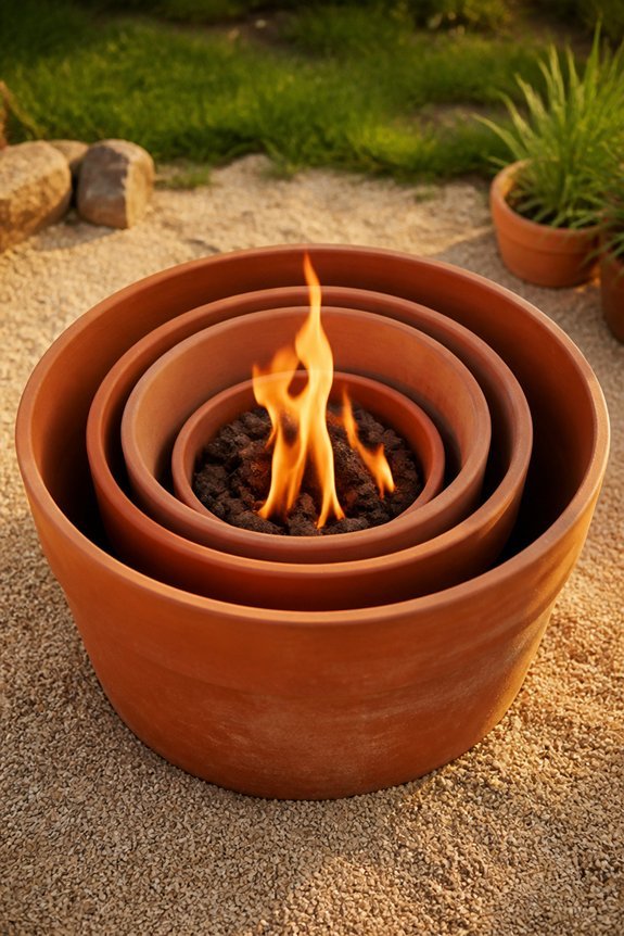 cozy stacked terracotta firepit