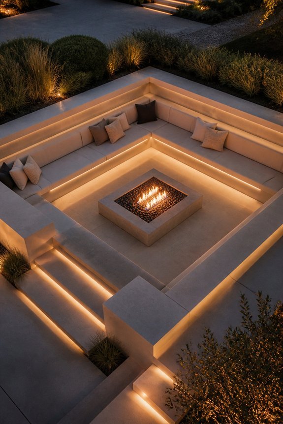cozy sunken concrete fire pit