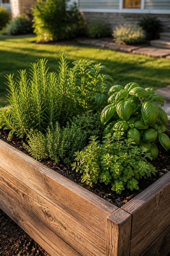 fresh herbs in raised beds