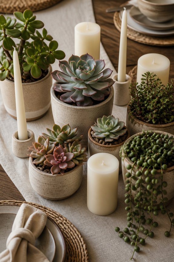 layered plants with candles