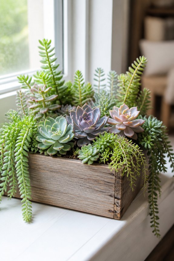 mixed succulents in window box