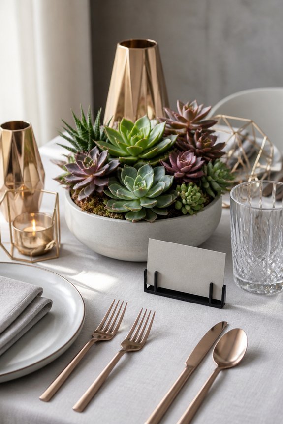 modern succulents with metallics