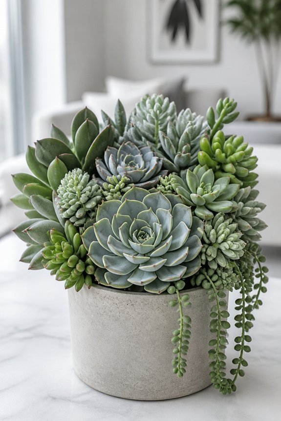 monochromatic succulent arrangements simplified