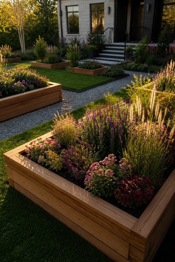 organized garden with raised beds