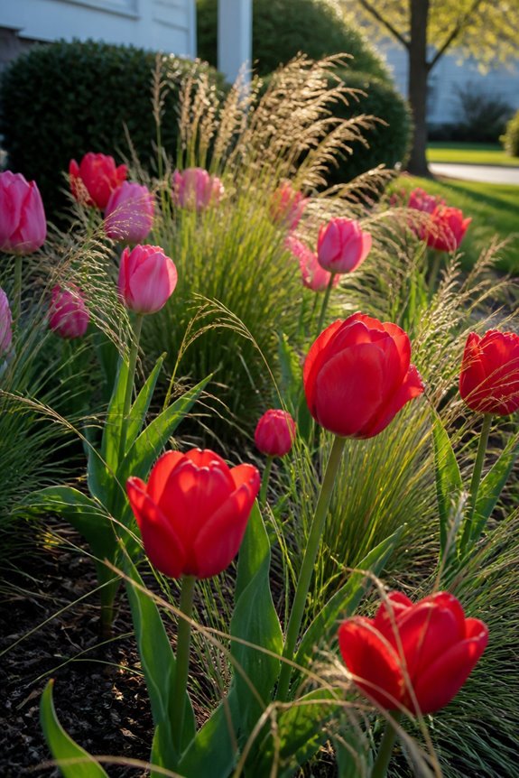 ornamental grasses enhance tulips