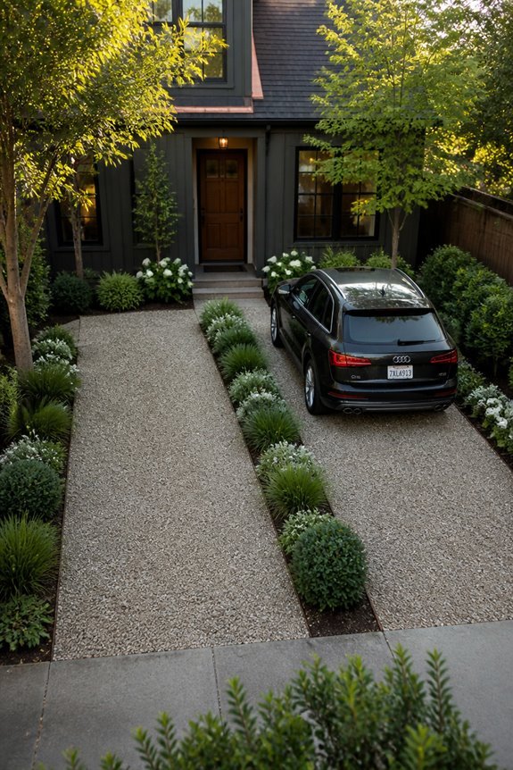 planted separators with gravel