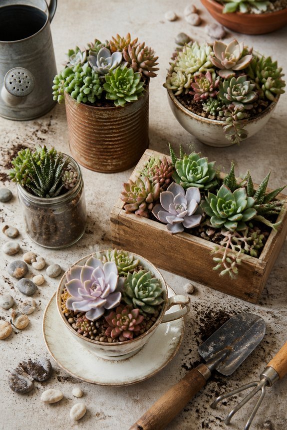 repurpose containers for succulents