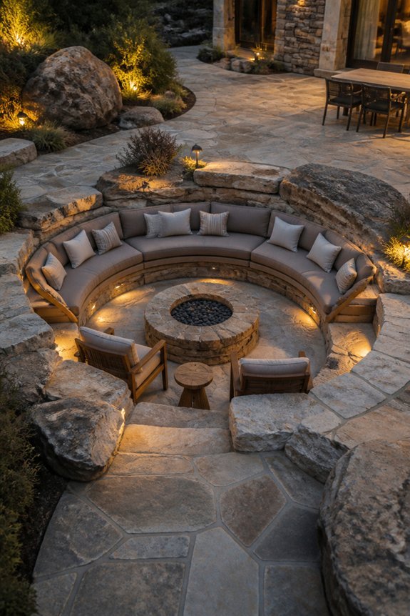 rustic sunken stone fire pit