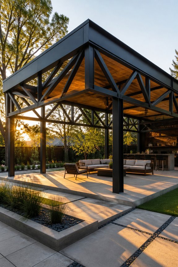 sleek geometric steel pavilions