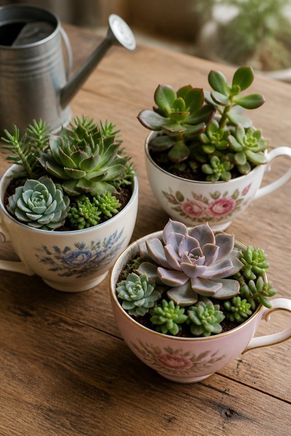 succulent gardens in teacups