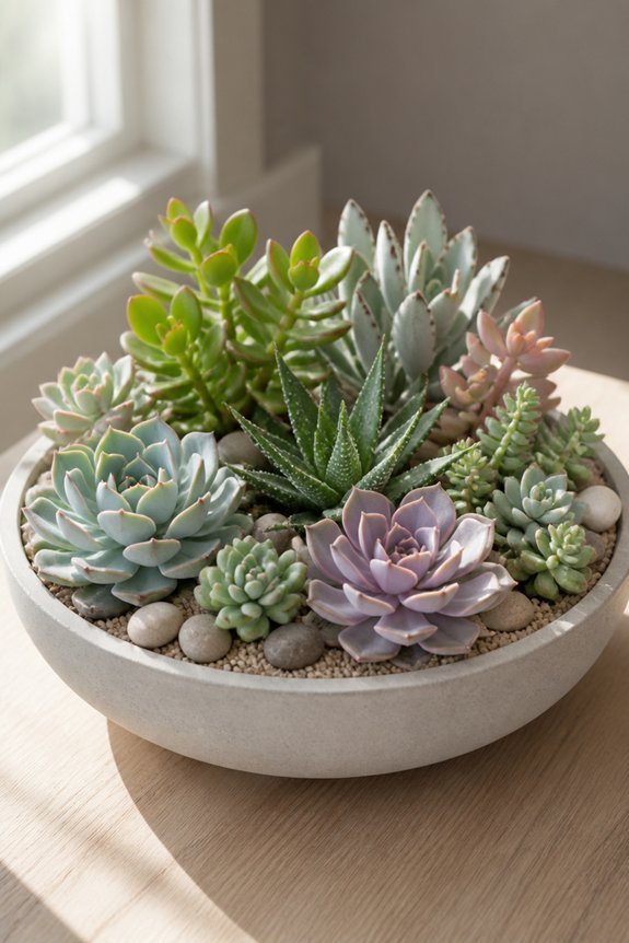 succulents in shallow bowl