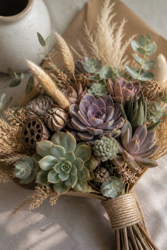 succulents with dried botanicals