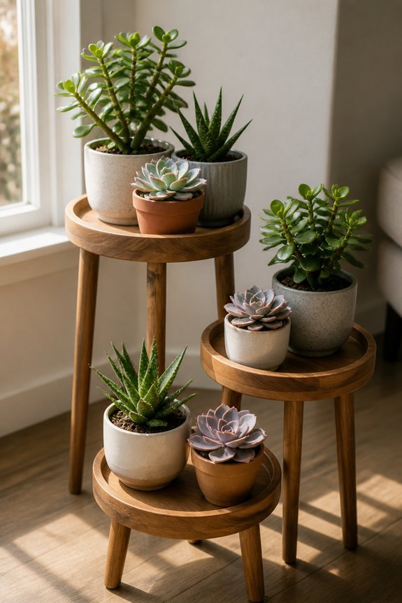 tiered stands showcase succulents