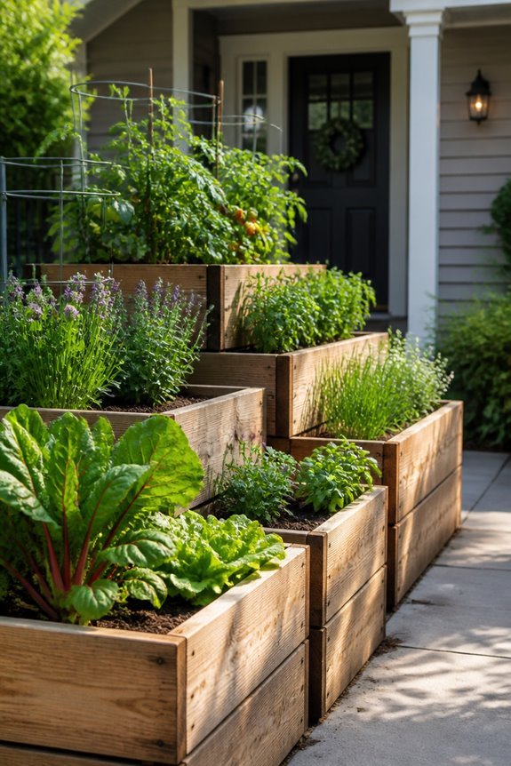 tiered wooden garden boxes