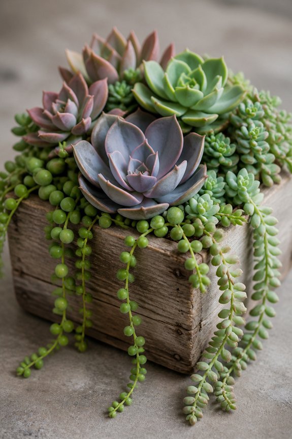 trailing succulents in boxes