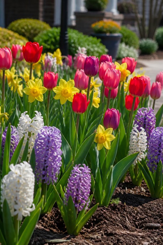 tulips with vibrant companions