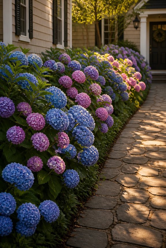 vibrant privacy with hydrangeas